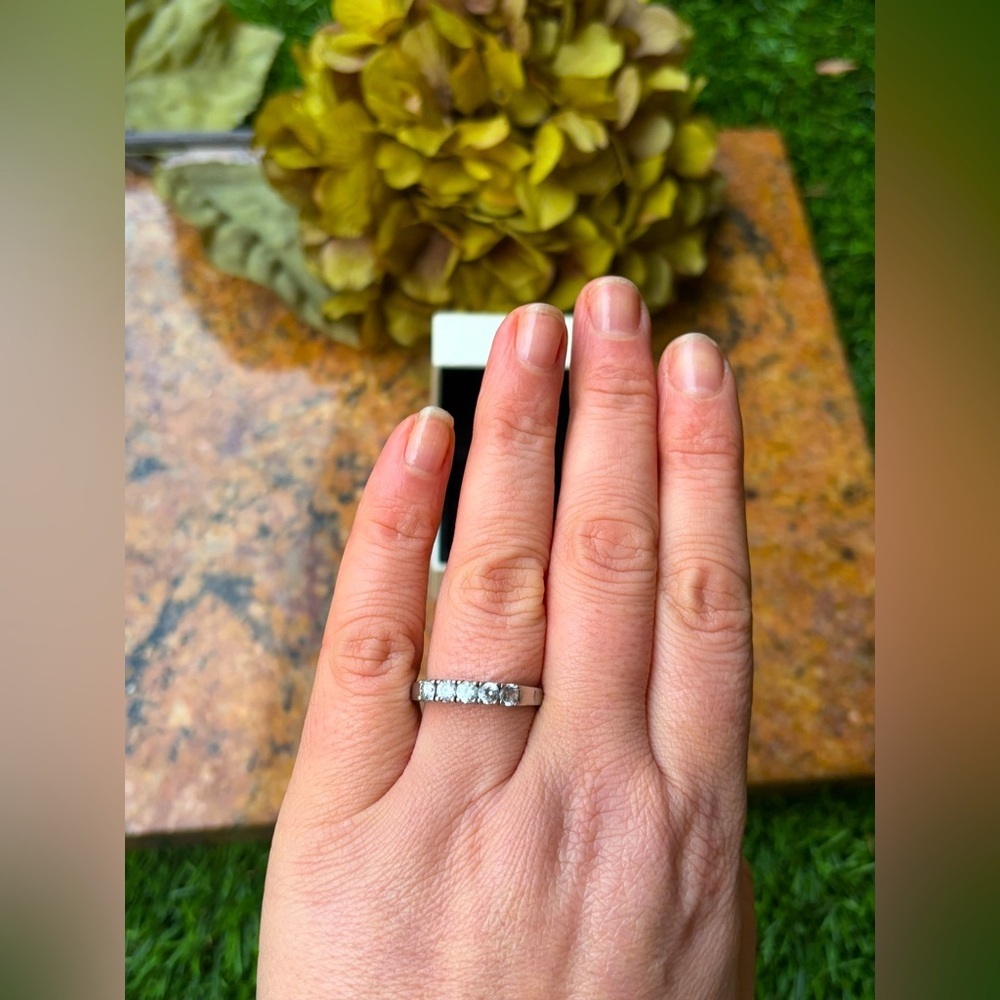 Vintage Avon Ring Size 10.75 Silver Tone Minimalist Band 4 Cubic Zirconia Stones